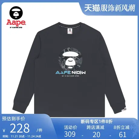 Aape旗舰店男装秋冬迷彩猿颜字母印花潮流长袖T恤0823XXH图片