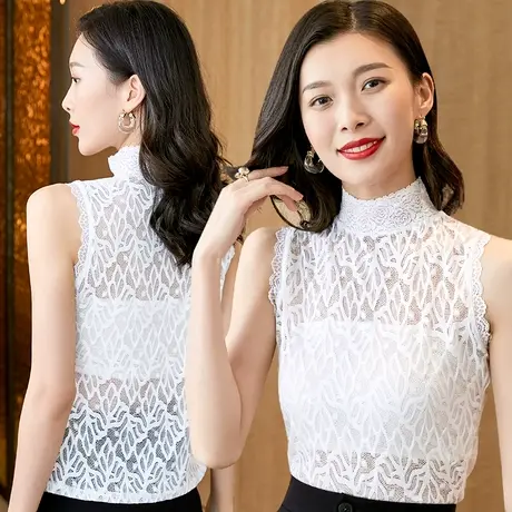 春夏蕾丝高领内搭女无袖背心打底防走光蕾丝衫配裙子毛衣衬衫薄款商品大图