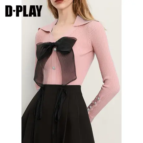 清仓DPLAY德帕拉秋装甜美减龄粉色鸡心领针织小衫通勤时尚毛衫图片