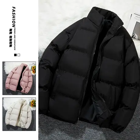 冬季加厚棉服男情侣潮牌ins立领面包服纯色美式宽松棉衣男女外套商品大图