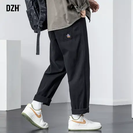 男士黑色裤子男休闲裤冬季加绒加厚直筒裤潮牌工装裤长裤男裤新款商品大图