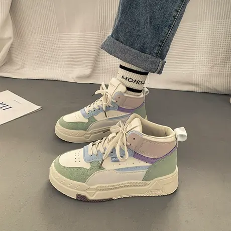 高帮鞋女鞋2023年秋季新款ins潮流休闲运动鞋韩版百搭厚底板鞋女商品大图