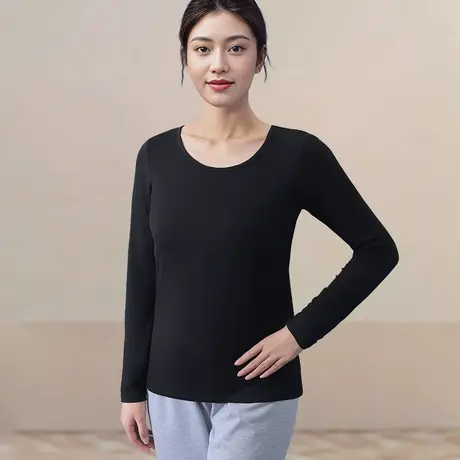 带胸垫一体长袖打底衫女莫代尔内搭圆领T恤商品大图