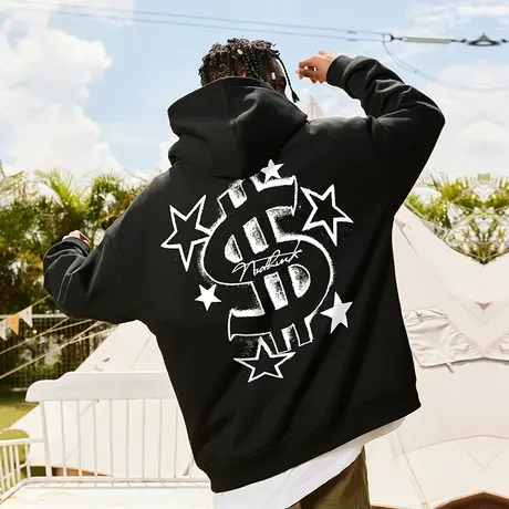 Nuthink美式高街加绒加厚连帽五角星卫衣潮牌男国潮春季大码外套商品大图