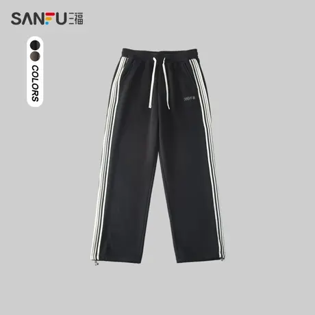 三福2023冬男士侧边织带绣花抽绳休闲裤 针织重磅卫裤男479630图片