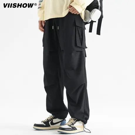 VIISHOW降落伞工装裤男秋冬款学生加厚宽松美式抽绳阔腿直筒裤子商品大图