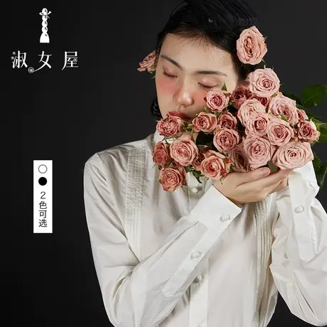 淑女屋2022官网正品前中打条宽松通勤纯色长袖纯棉衬衣图片