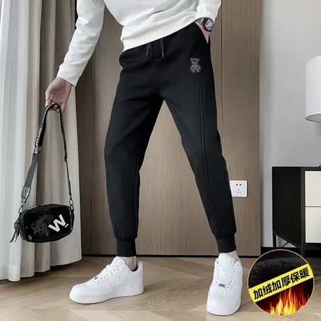 裤子男秋冬修身束脚运动卫裤韩版潮流冬季ins小熊百搭学生休闲裤商品大图