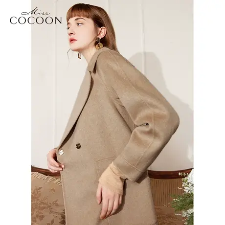 MISSCOCOON毛呢外套女2022年新款冬中长款双面呢气质收腰西装大衣商品大图