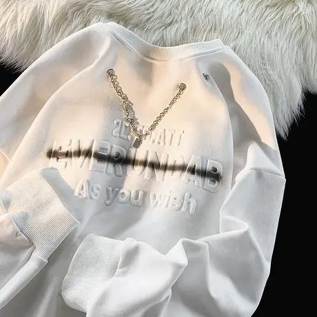 圆领卫衣男春秋季新款2024钢印字母内搭情侣宽松潮流休闲大码衣服商品大图