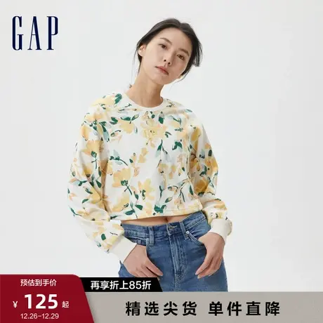 Gap女装秋季洋气LOGO花朵印花辣妹短款卫衣时尚运动上衣591006图片