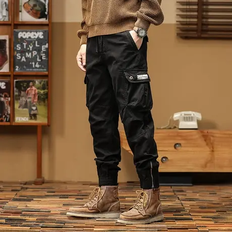 美式复古束脚工装裤潮流迷彩男裤户外多口袋宽松裤子男款休闲男款商品大图