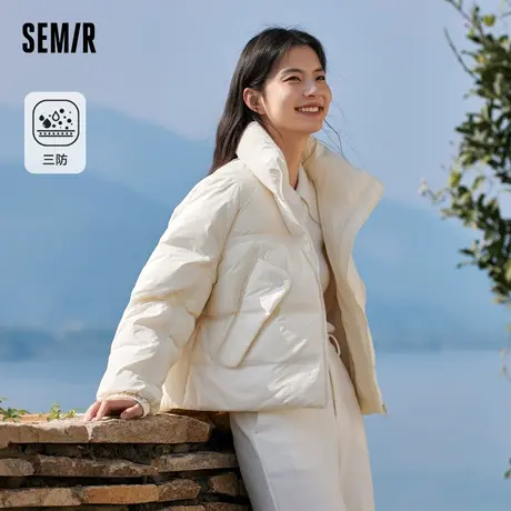森马羽绒服女立领质感oversize小个子冬2023新款纯色三防厚面包服图片