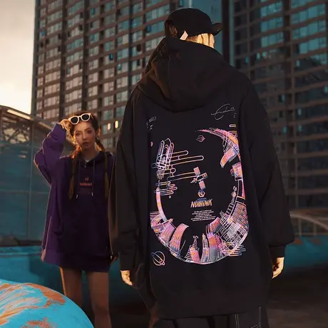 加肥加大胖子潮牌大码男装冬季潮流国潮情侣卫衣男潮连帽宽松外套商品大图