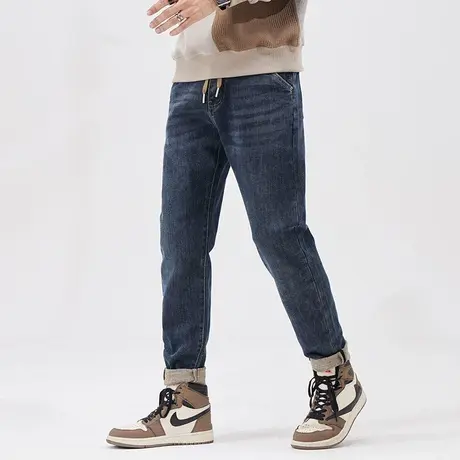 美式高街牛仔裤时尚百搭牛仔裤微哈小脚秋款牛仔裤子男款潮流男装商品大图