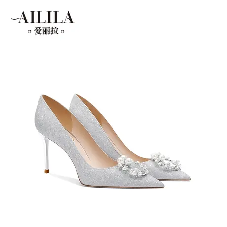 爱丽拉法式银色绝美婚鞋女2024年新款春季新娘主婚纱高跟鞋不累脚图片