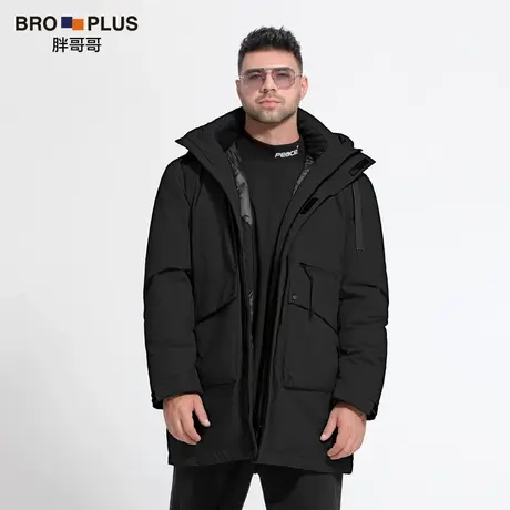 胖哥哥大码羽绒服男中长款加肥加大厚款宽松简约连帽外套男装冬季图片