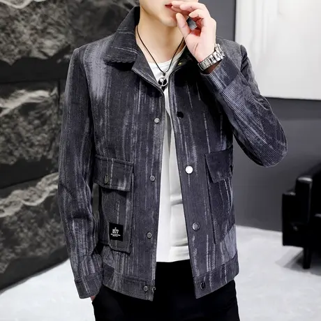 外套男秋季2023新款潮牌翻领工装休闲上衣高端男装百搭灯芯绒夹克商品大图