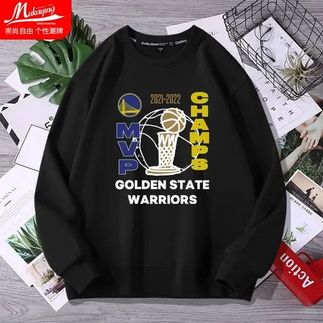 勇士库里夺冠篮球卫衣男圆领运动oversize宽松无帽长袖潮牌上衣服商品大图