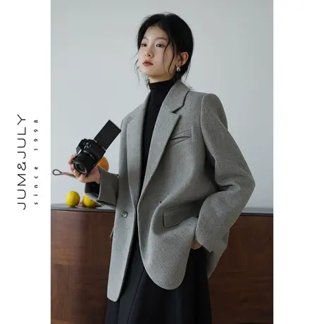 嘉茱莉2023年秋季新款灰色西装外套女高级质感西服上衣设计感小众商品大图