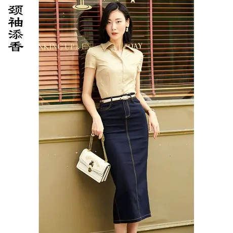 颈袖添香2023秋季新款职业衬衣时尚百搭修身POLO领衬衫女商品大图