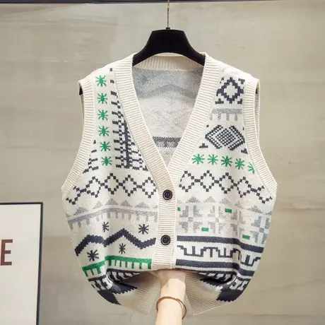 v领针织开衫马甲背心女2023春秋新款宽松外穿马夹外搭毛衣坎肩潮商品大图