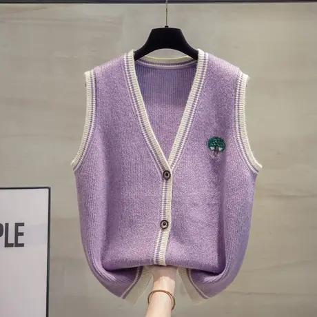 v领针织开衫马甲背心女2023秋装新款宽松马夹外穿上衣毛衣坎肩潮图片