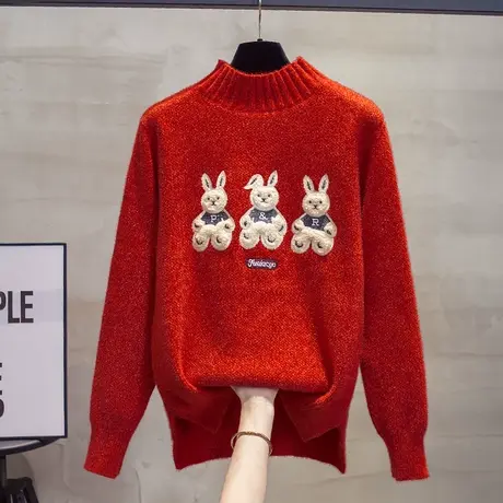 半高领毛衣女加厚打底衫2023秋冬新款套头水貂绒针织衫内搭上衣潮商品大图