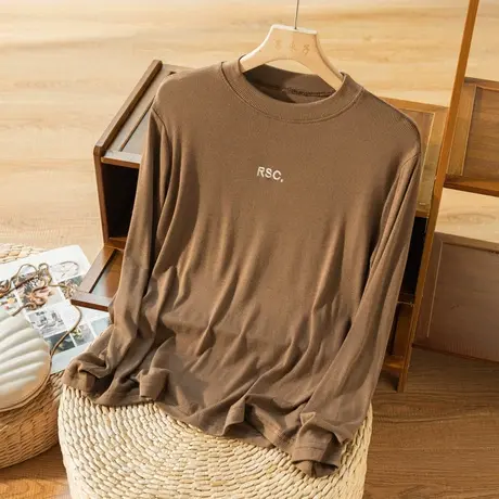 长袖T恤女春秋内搭软糯显瘦宽松全棉上衣女百搭长袖2022秋季新款图片