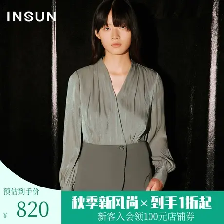 [醋酸系列]恩裳COVER2023秋新款法式围裹水光纱拼接醋酸商务衬衫图片