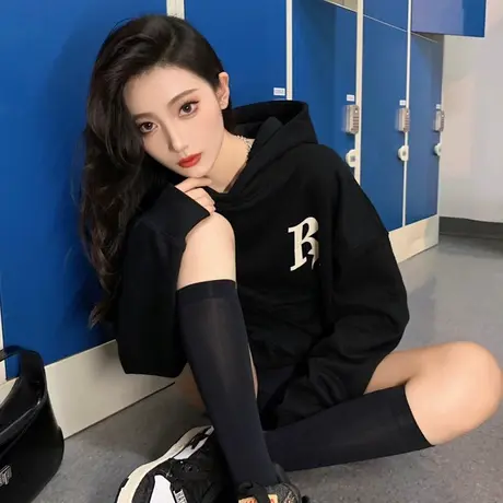 连帽卫衣女秋冬2023新款oversize美式复古小个子中长款加绒外套潮图片