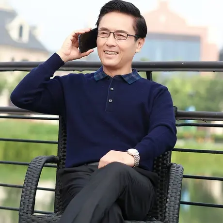长袖t恤男士中年春秋季加厚款打底内搭翻领polo衫老人宽松上衣服商品大图