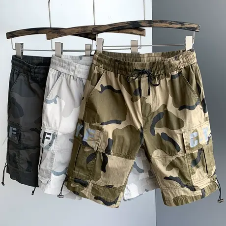 余文乐潮牌工装短裤男宽松大码男士休闲五分裤男中裤迷彩马裤子男商品大图