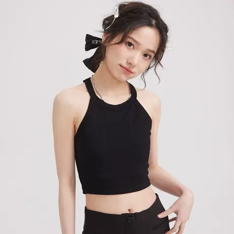 尔给夏季美式复古无袖小背心女2023新款坎肩设计感短款辣妹上衣图片