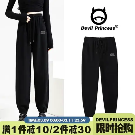 基础款美式高街黑色宽松休闲卫裤女ins潮牌直筒阔腿运动风束脚裤商品大图