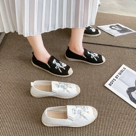 2024春夏百搭帆布鞋女学生韩版一脚蹬懒人鞋女鞋平底渔夫鞋女新款图片