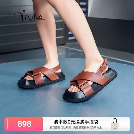 妙丽小魔兽凉鞋2025夏季宽条带设计舒适厚底勃肯凉拖鞋女JL276BL4商品大图