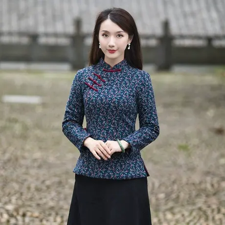筠雅唐装女中国风中式棉服女款冬季加厚旗袍棉袄偏襟盘扣茶服外套商品大图