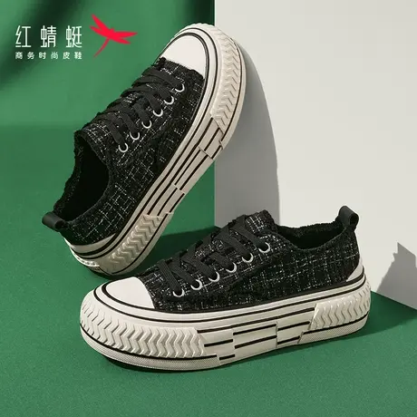 红蜻蜓厚底帆布鞋2023秋季款女鞋复古毛边板鞋小香风乞丐鞋薄款商品大图