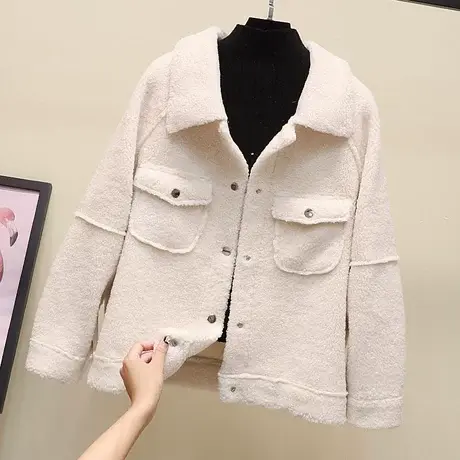 chic羊羔毛皮毛一体外套女韩版加厚秋冬宽松毛绒夹克上衣2023新款商品大图