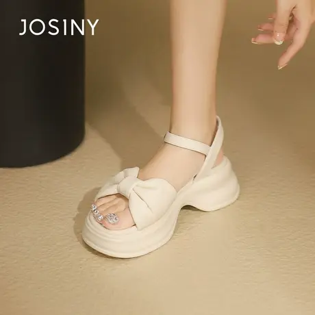 卓诗尼小个子女鞋厚底一字带增高凉鞋女夏款蝴蝶结配裙子露趾夏季图片