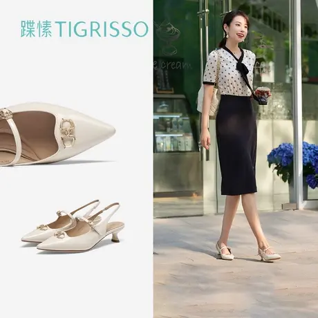 蹀愫夏季纯色新中式蝴蝶结玛丽珍鞋后空凉鞋TA54324-10图片