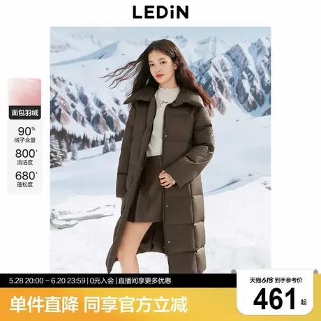 乐町长款翻领羽绒服女2024年冬季新款格子绗线保暖柔软时尚外套商品大图