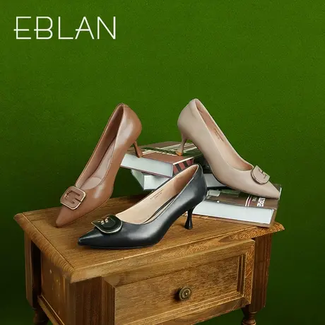 伊伴2023秋季新款女鞋羊皮高跟鞋尖头浅口单鞋细跟一脚蹬通勤鞋图片
