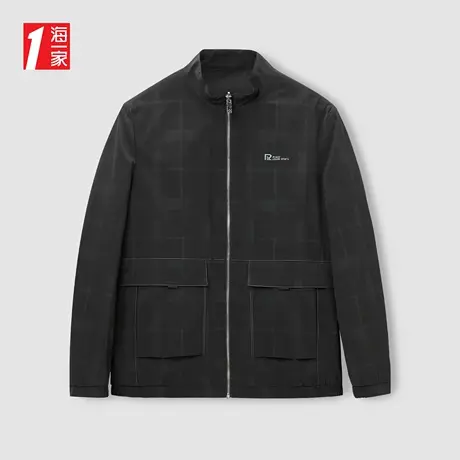 海一家休闲立领两面穿外套2023秋季新款简约格纹时尚夹克男商品大图