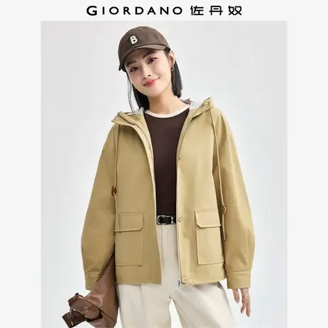 佐丹奴外套女装纯棉磨毛工装口袋连帽梭织外套 05374688图片