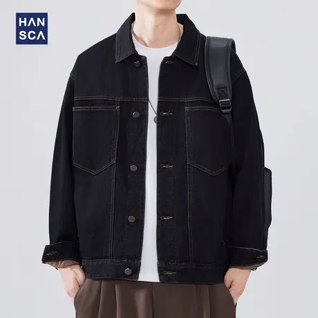 hansca100%纯棉纱线牛仔外套男2025新款春秋季高级感宽松翻领夹克图片