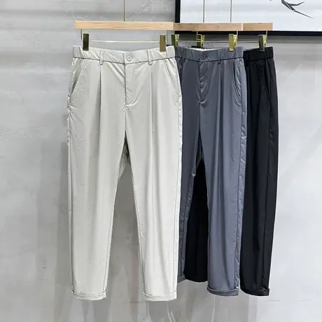 高端冰丝休闲裤男夏季薄款高弹力免烫商务休闲长裤垂感直筒西裤男商品大图