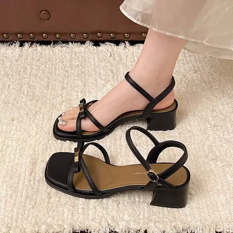 气质百搭凉鞋女2025夏季新款高级感粗跟配裙子高跟鞋时尚温柔鞋子商品大图