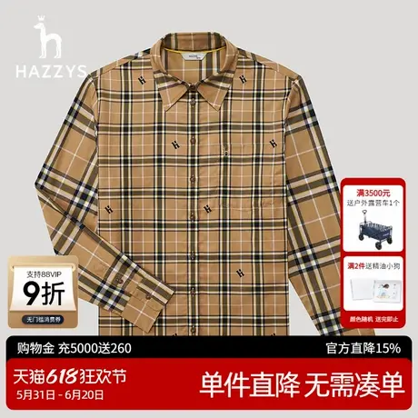 Hazzys哈吉斯女装春秋款英伦风纯棉格纹长袖衬衫图片